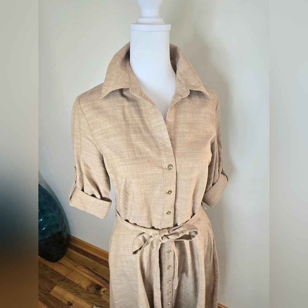 NWT Sharagano Button Up Tie Waist Shirt Dress With Pockets Size 4